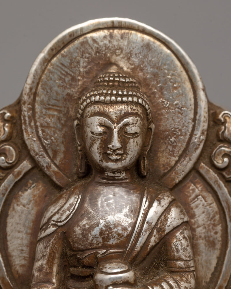 Shakyamuni Buddha Ghau Box in Silver |  Sacred Buddhist Prayer Box