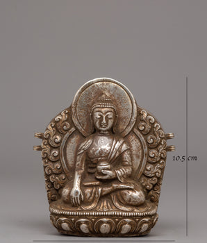 Shakyamuni Buddha Ghau Box in Silver |  Sacred Buddhist Prayer Box