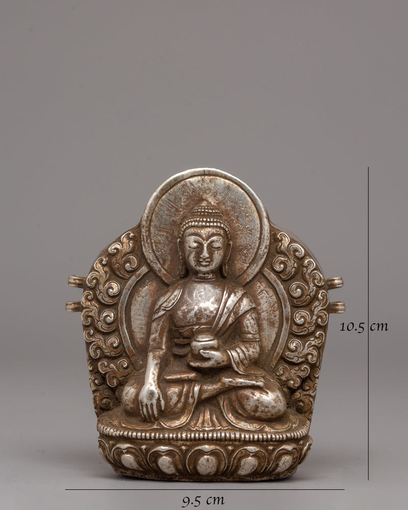 Shakyamuni Buddha Ghau Box in Silver |  Sacred Buddhist Prayer Box