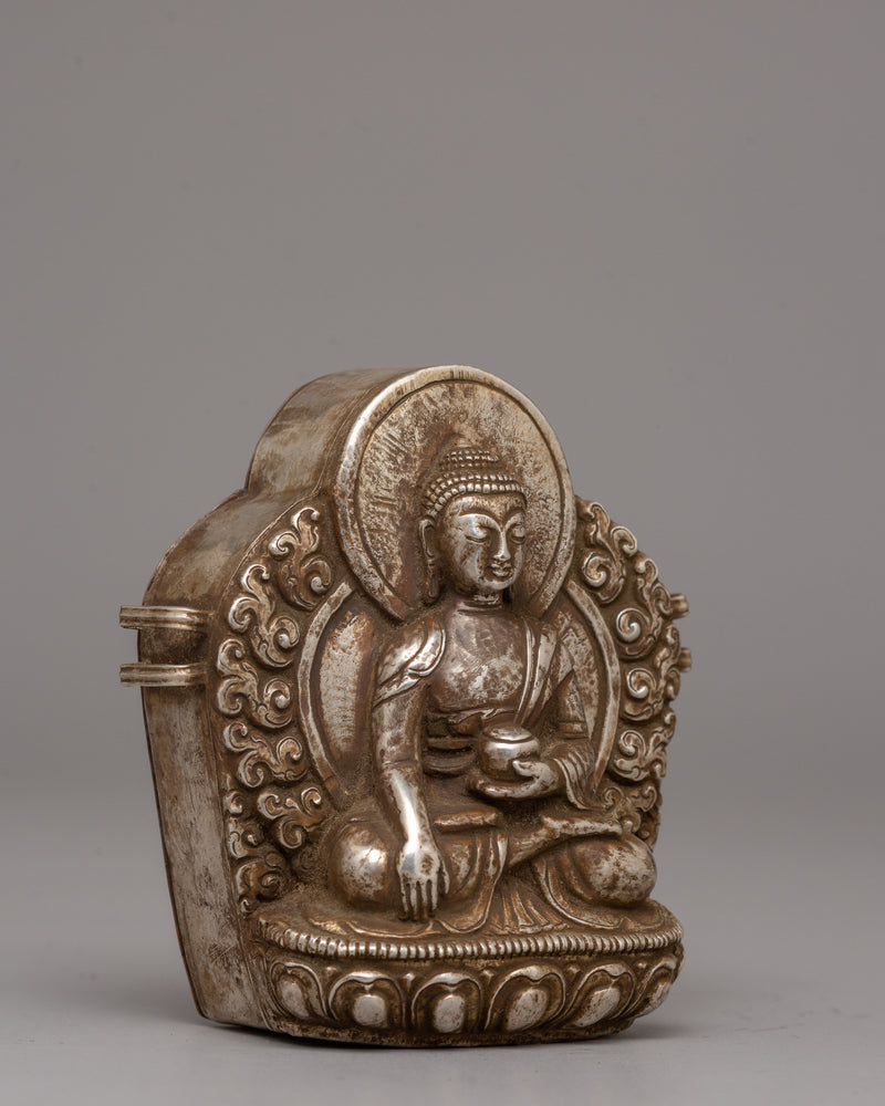 Shakyamuni Buddha Ghau Box in Silver |  Sacred Buddhist Prayer Box