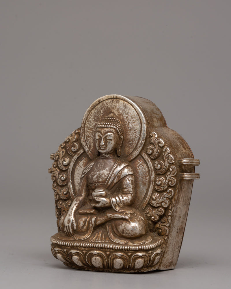 Shakyamuni Buddha Ghau Box in Silver |  Sacred Buddhist Prayer Box