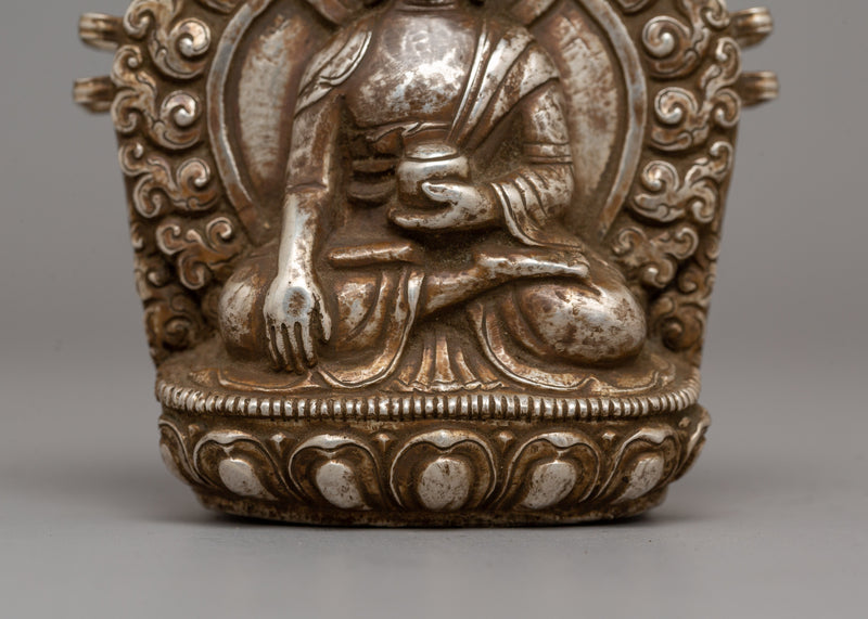 Shakyamuni Buddha Ghau Box in Silver |  Sacred Buddhist Prayer Box