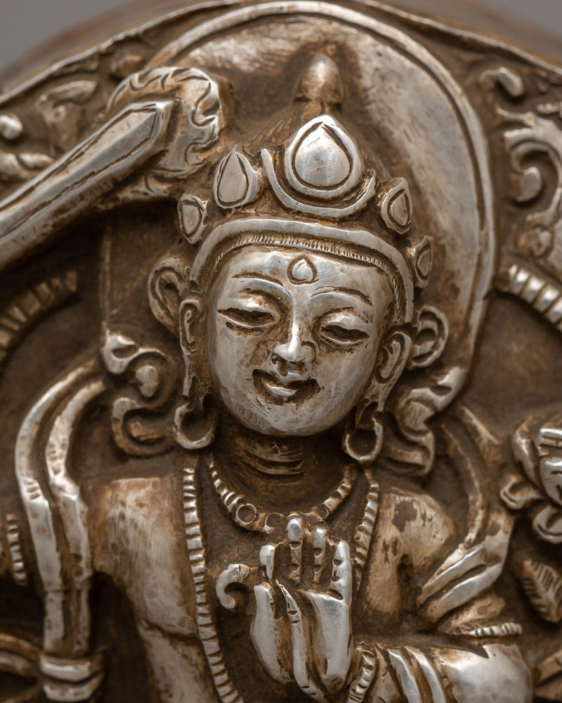 Manjushri Buddha Ghau Box in Silver | Wisdom and Enlightenment