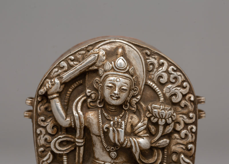 Manjushri Buddha Ghau Box in Silver | Wisdom and Enlightenment