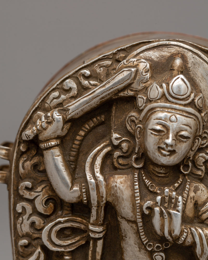 Manjushri Buddha Ghau Box in Silver | Wisdom and Enlightenment