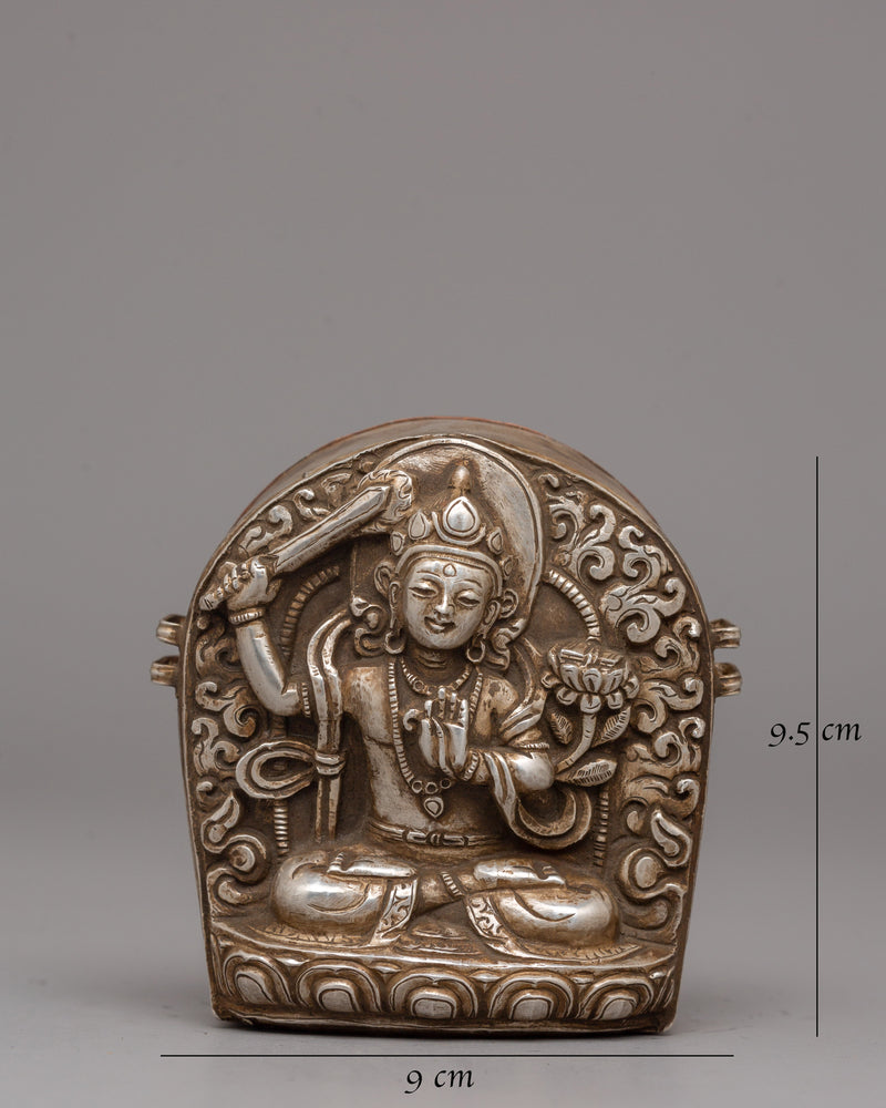 Manjushri Buddha Ghau Box in Silver | Wisdom and Enlightenment