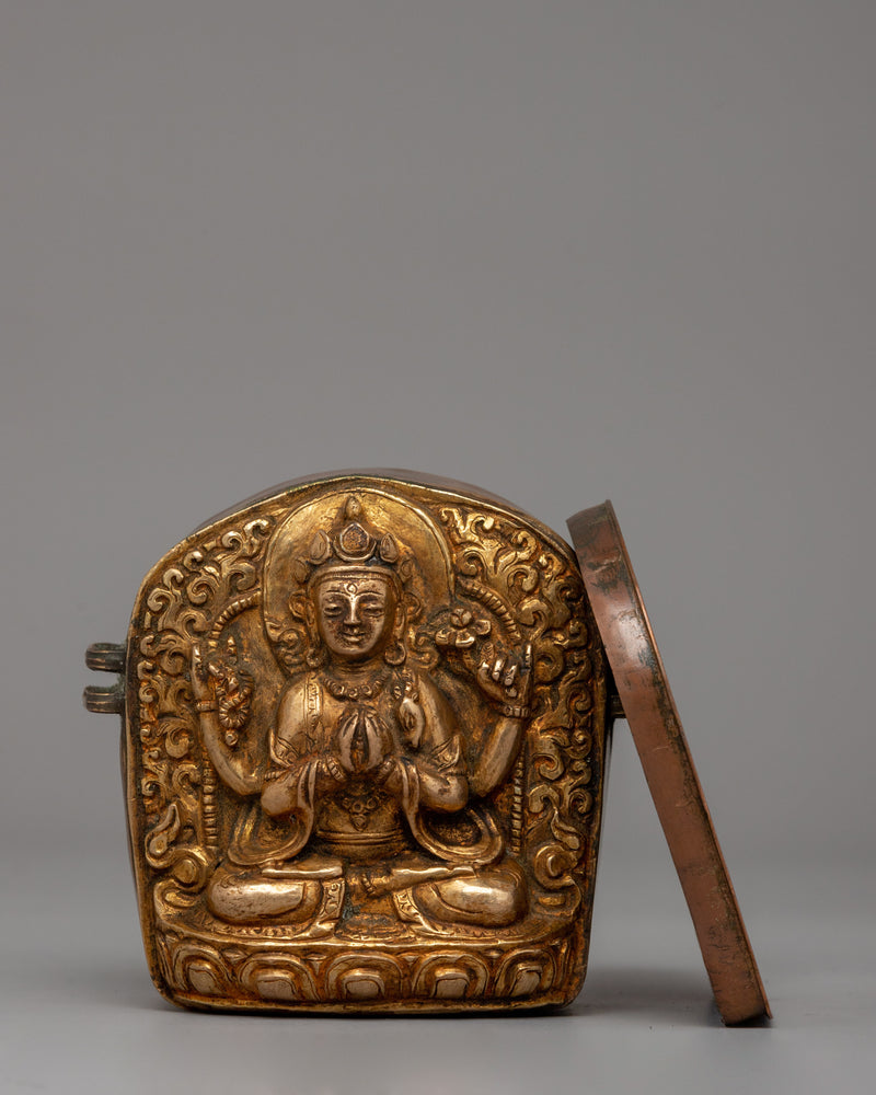 Avalokiteshvara Ghau Box |  Sacred Buddhist Artifact of Compassion