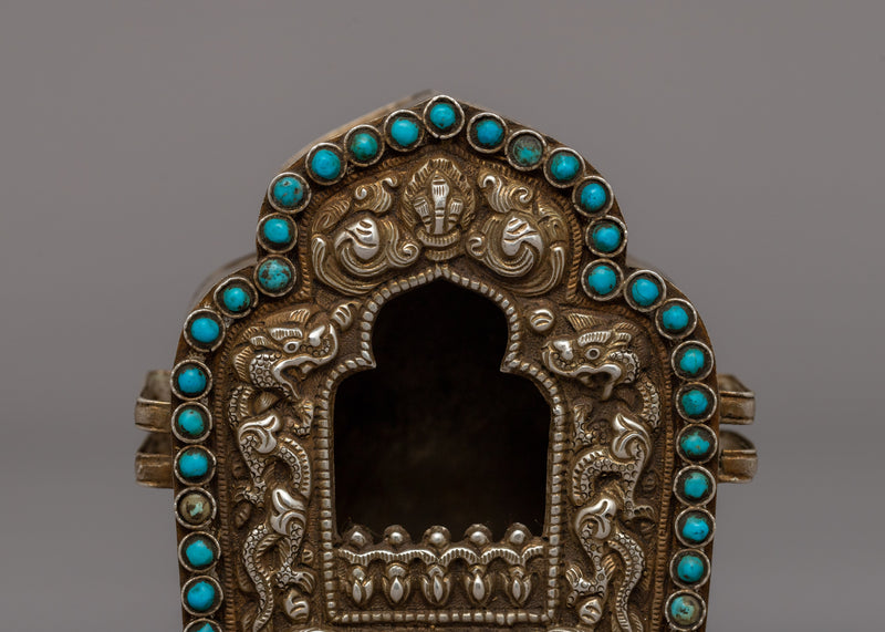 Silver Ghau Box with Turquoise | Sacred Buddhist Amulet of Positive Energy