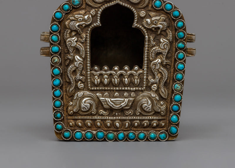 Silver Ghau Box with Turquoise | Sacred Buddhist Amulet of Positive Energy