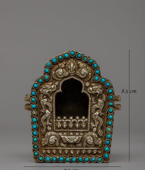 Silver Ghau Box with Turquoise | Sacred Buddhist Amulet of Positive Energy