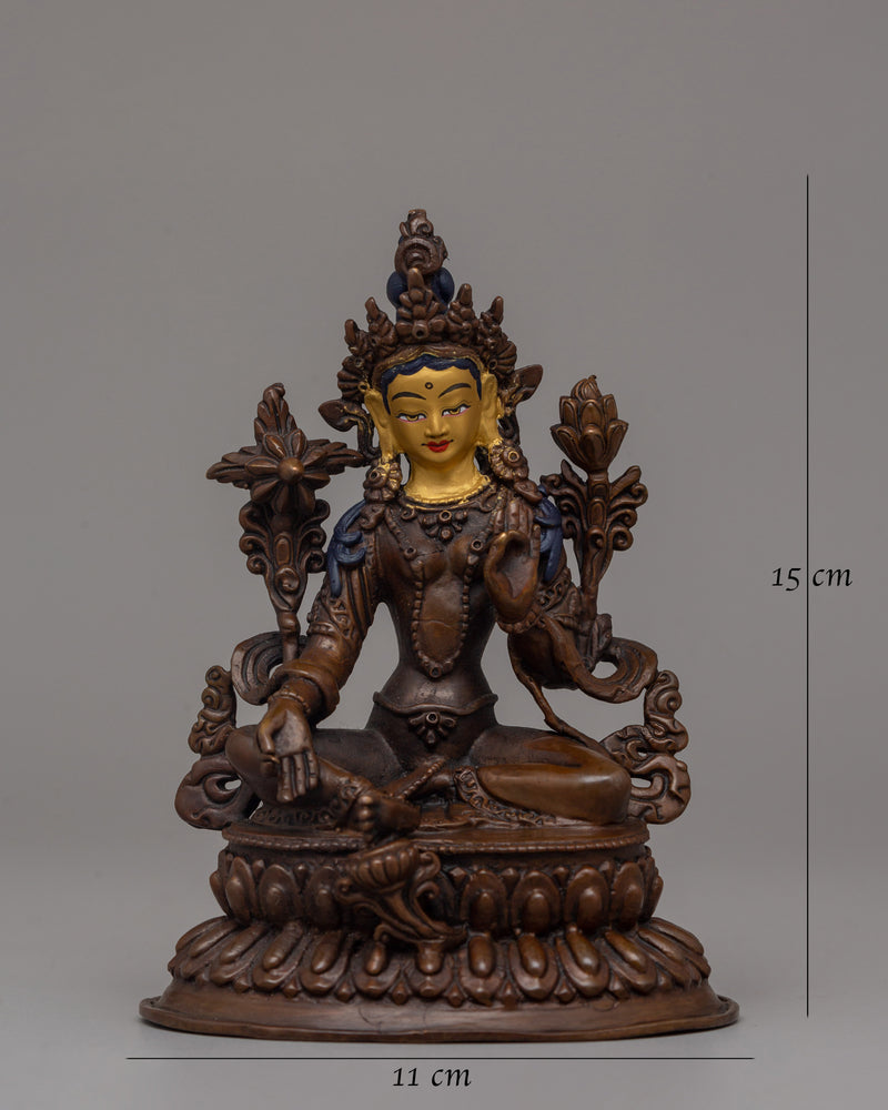 Beautiful Green Tara Statue | Oxidized Copper with Gold Face