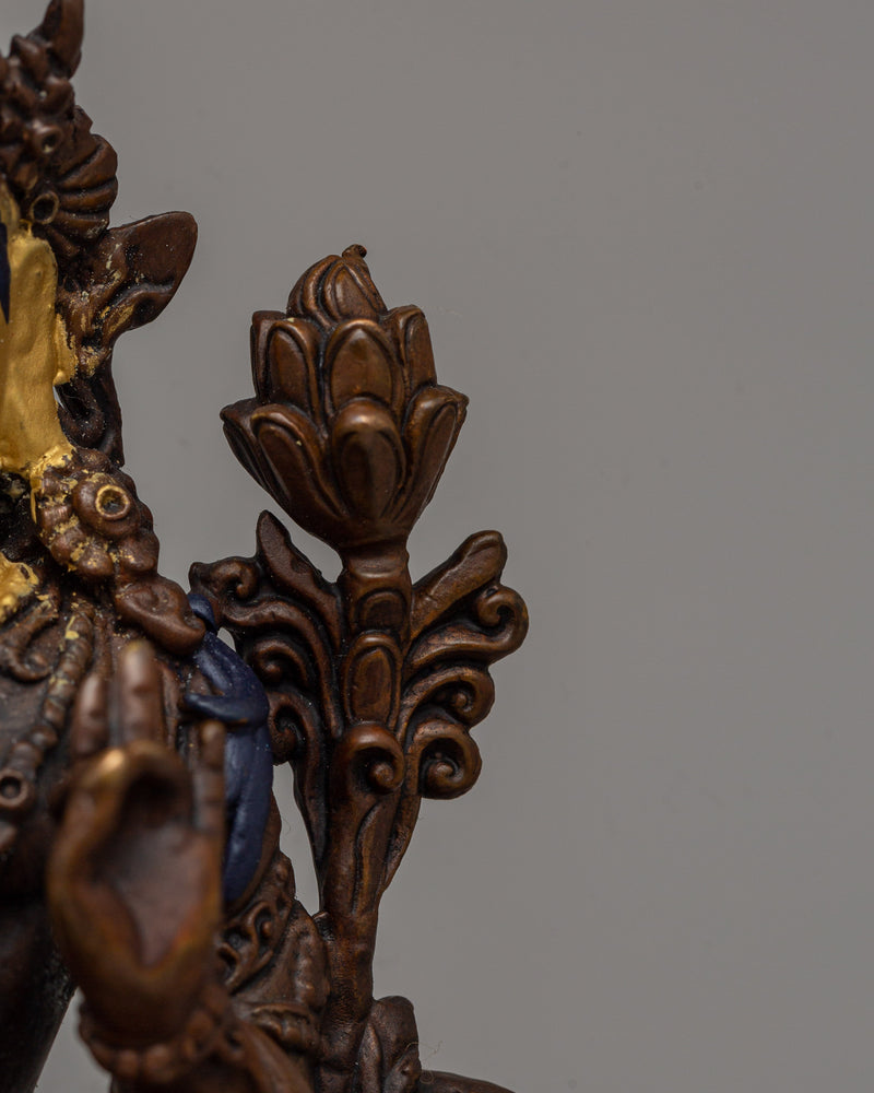 Beautiful Green Tara Statue | Oxidized Copper with Gold Face