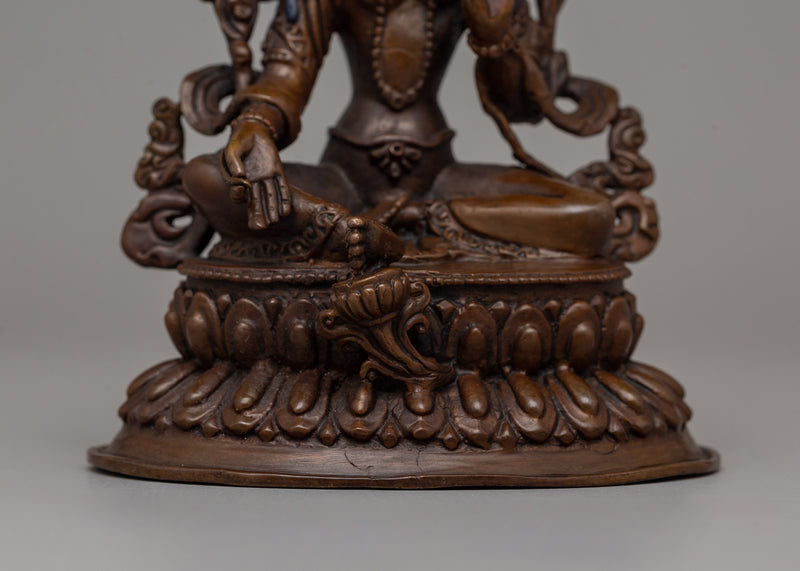 Beautiful Green Tara Statue | Oxidized Copper with Gold Face