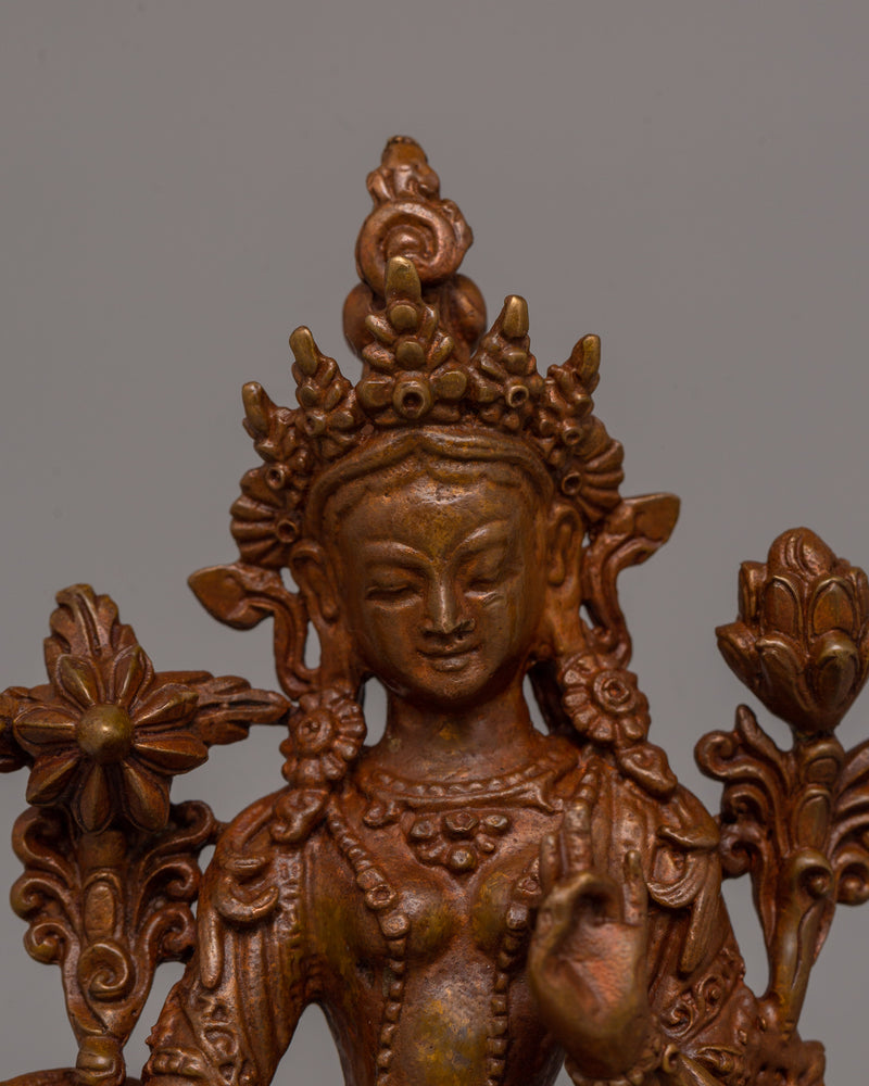 Green Tara Statue in Oxidized Copper | Spiritual Home Decor