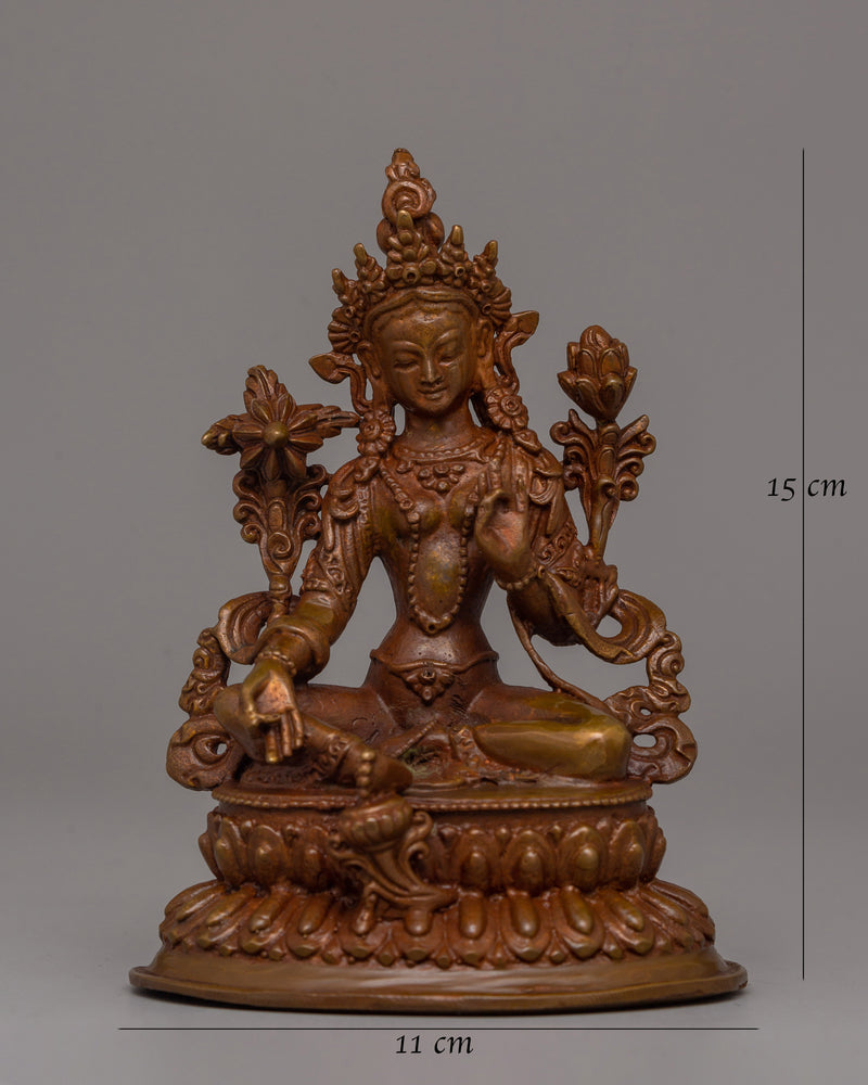 Green Tara Statue in Oxidized Copper | Spiritual Home Decor