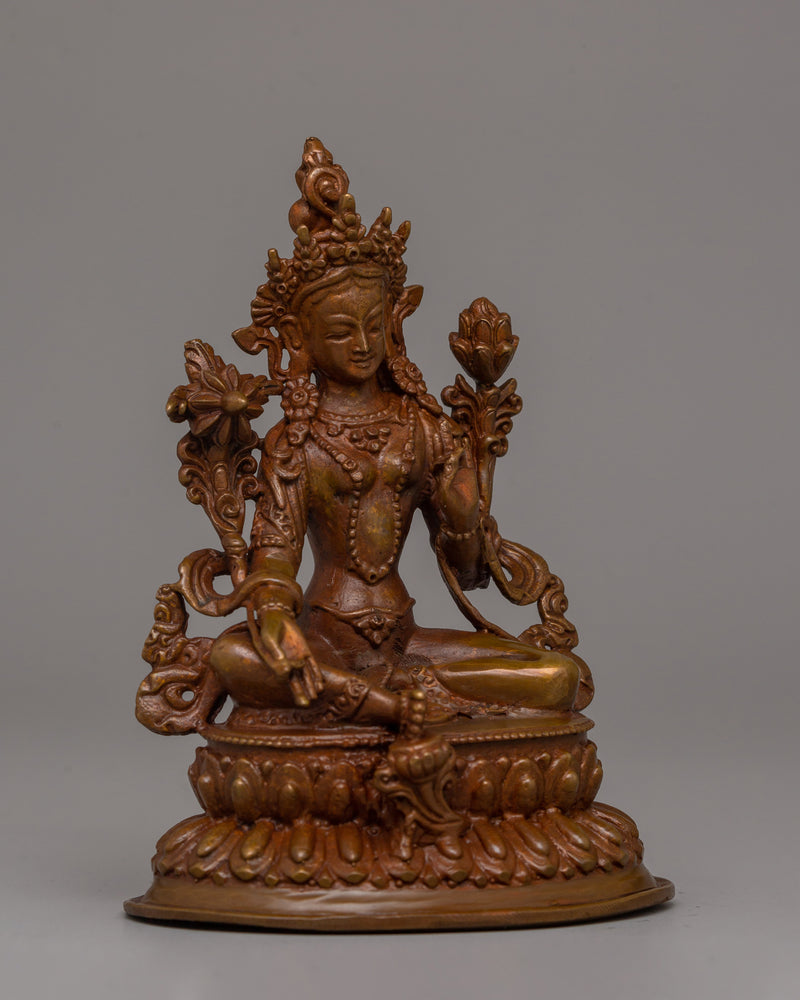 Green Tara Statue in Oxidized Copper | Spiritual Home Decor