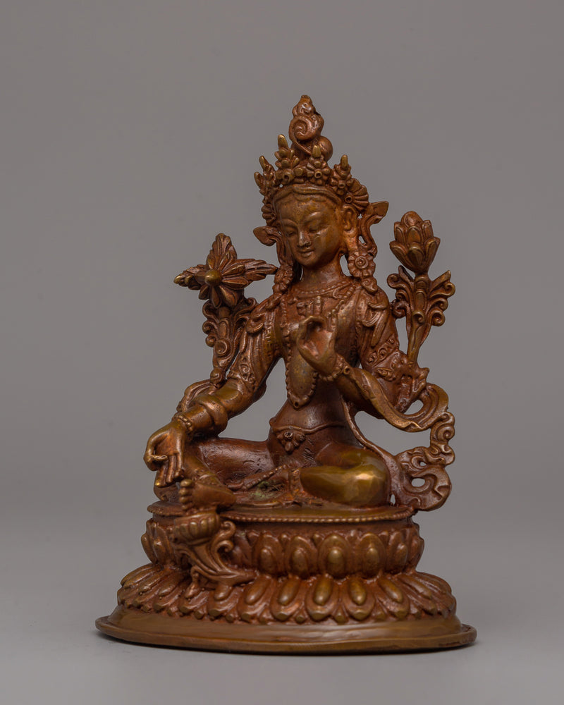 Green Tara Statue in Oxidized Copper | Spiritual Home Decor