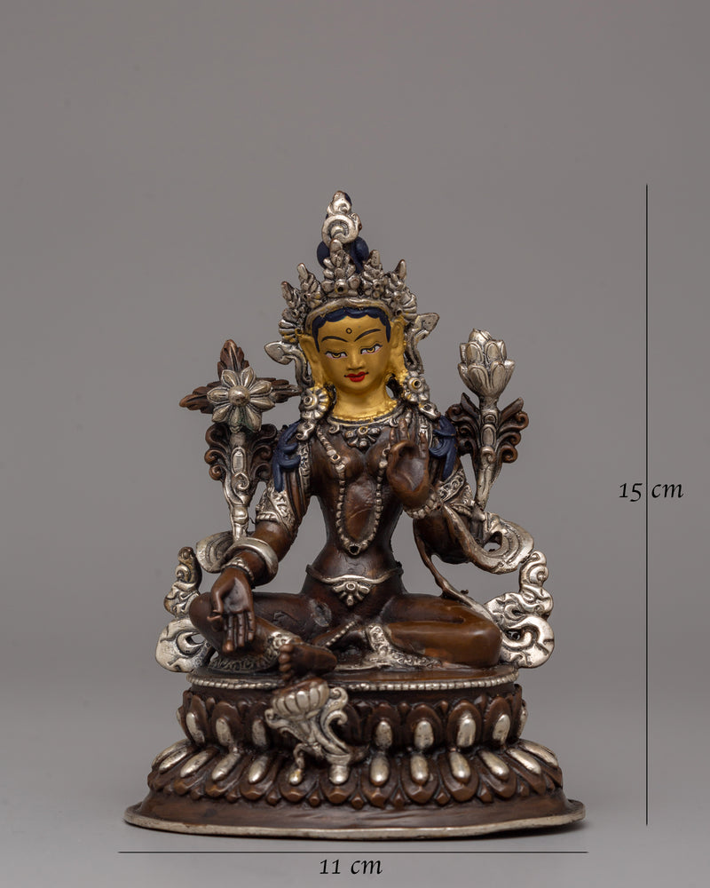 Silver-Plated Green Tara Statue | Meditation and Spiritual Decor\