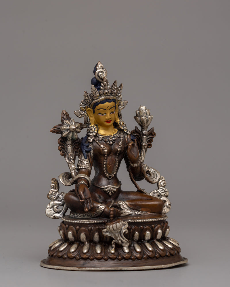 Silver-Plated Green Tara Statue | Meditation and Spiritual Decor\