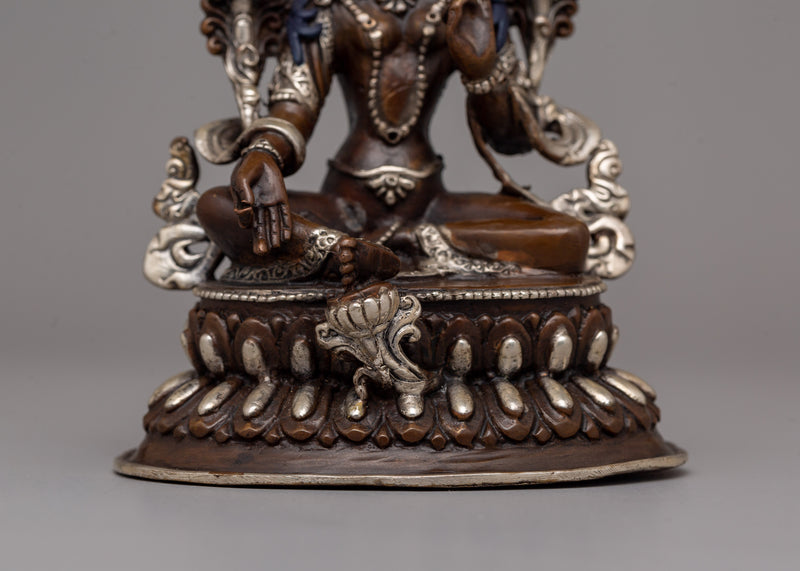 Silver-Plated Green Tara Statue | Meditation and Spiritual Decor\