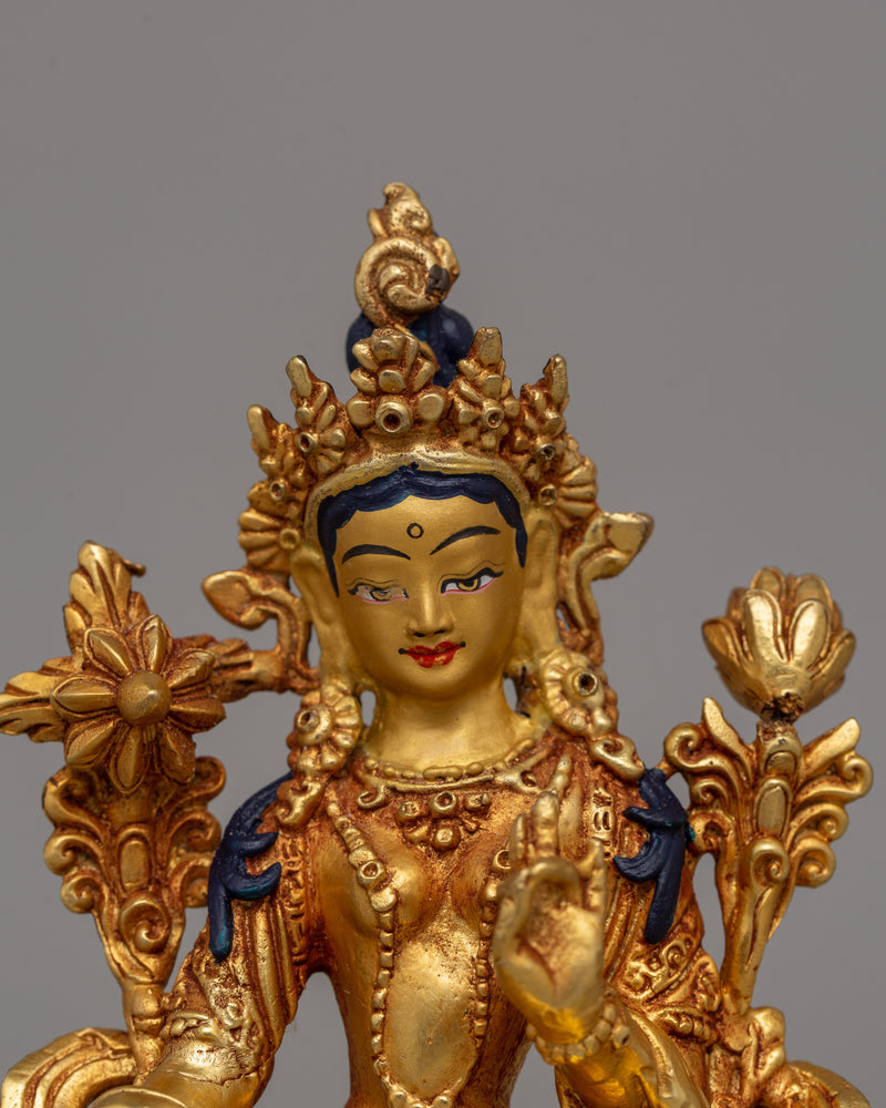 Gold-Plated Green Tara Statue | Meditation &amp; Spiritual Home Decor