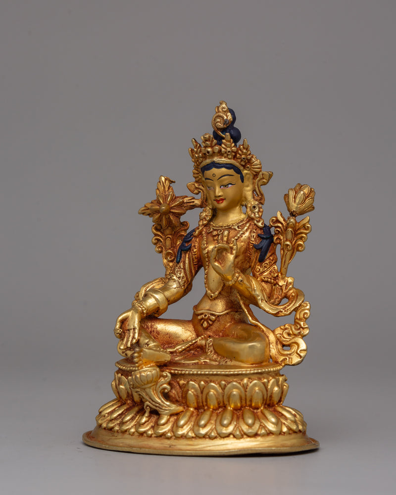 Gold-Plated Green Tara Statue | Meditation &amp; Spiritual Home Decor