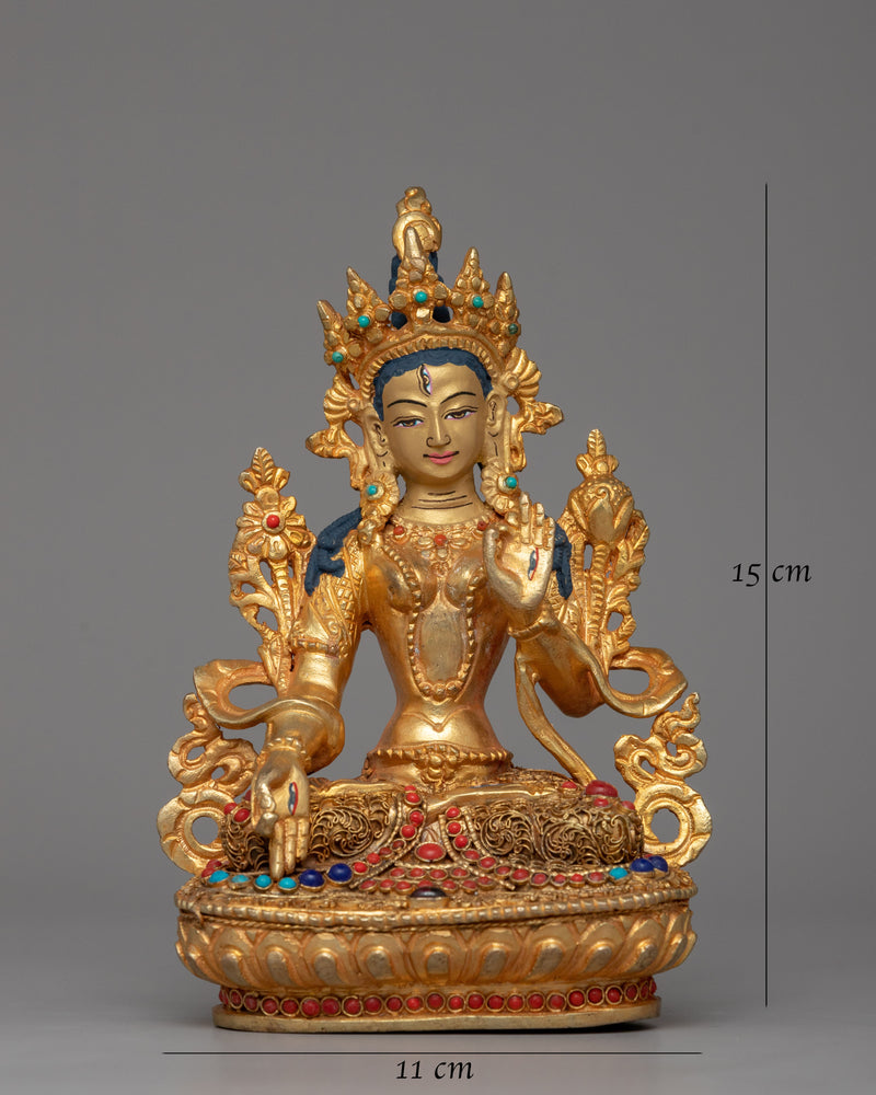 Copper White Tara Statue | Handmade Tibetan Statue for Blessings & Devotion