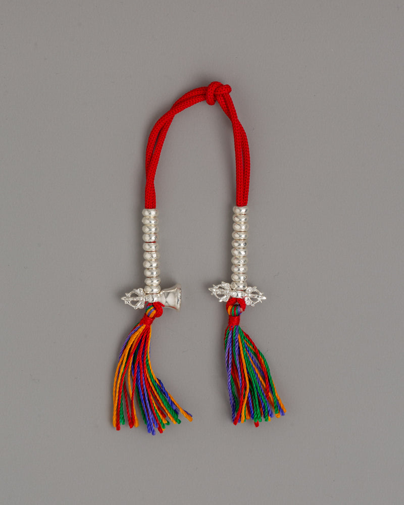 Silver Chupsel with Multicolor Tassels | Handmade Buddhist Accessory