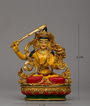 Gold-Plated Manjushri Sculpture |  Wisdom and Enlightenment Buddhist Sculpture