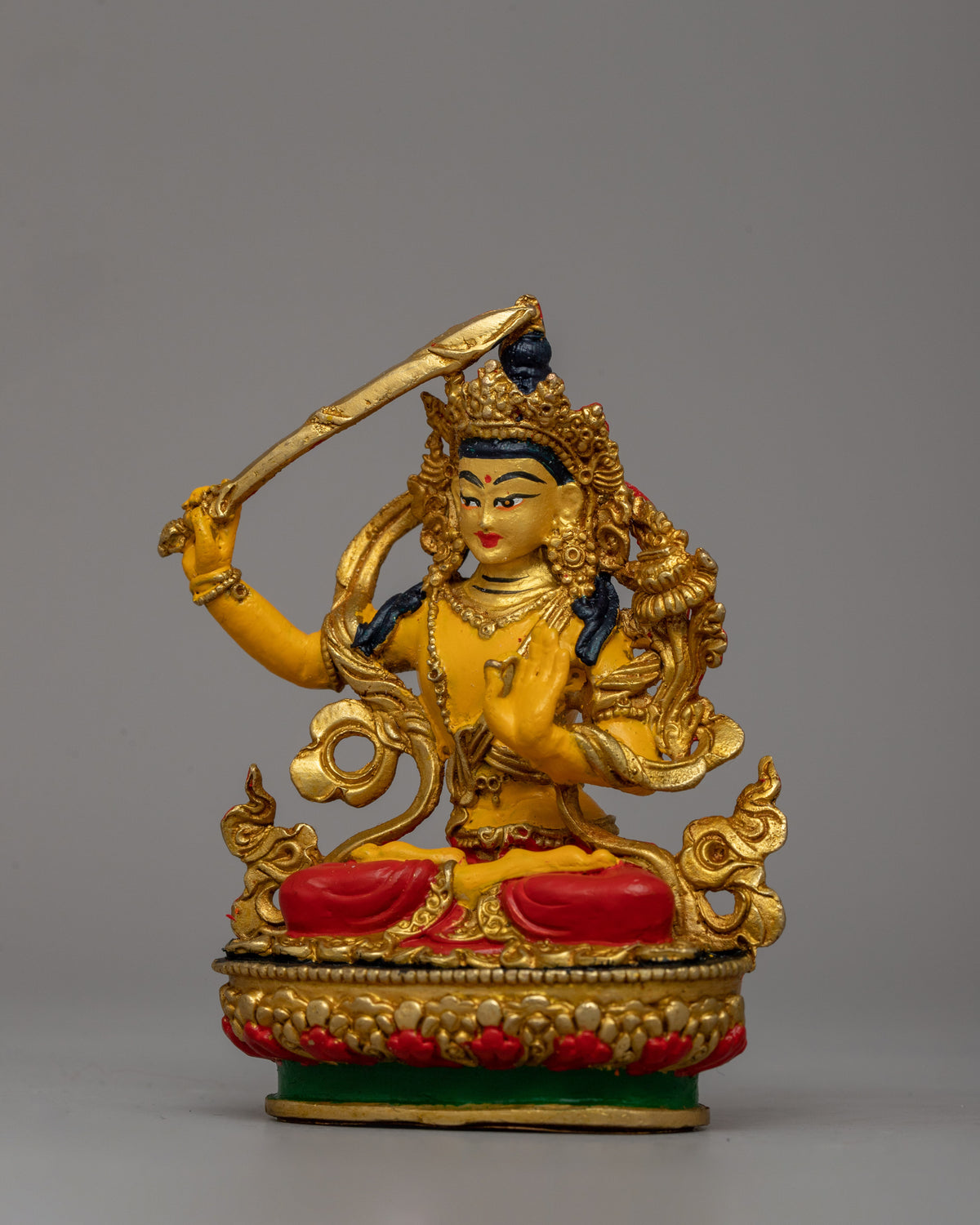 Gold-Plated Manjushri Sculpture |  Wisdom and Enlightenment Buddhist Sculpture