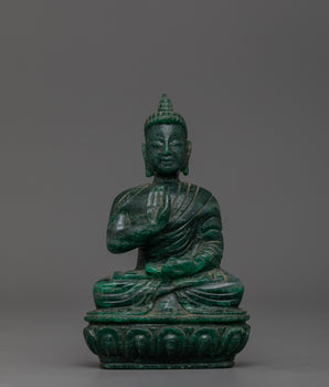 Hand-Carved Nephrite Stone Amoghasiddhi Buddha Statue