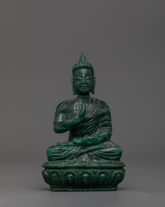 Hand-Carved Nephrite Stone Amoghasiddhi Buddha Statue