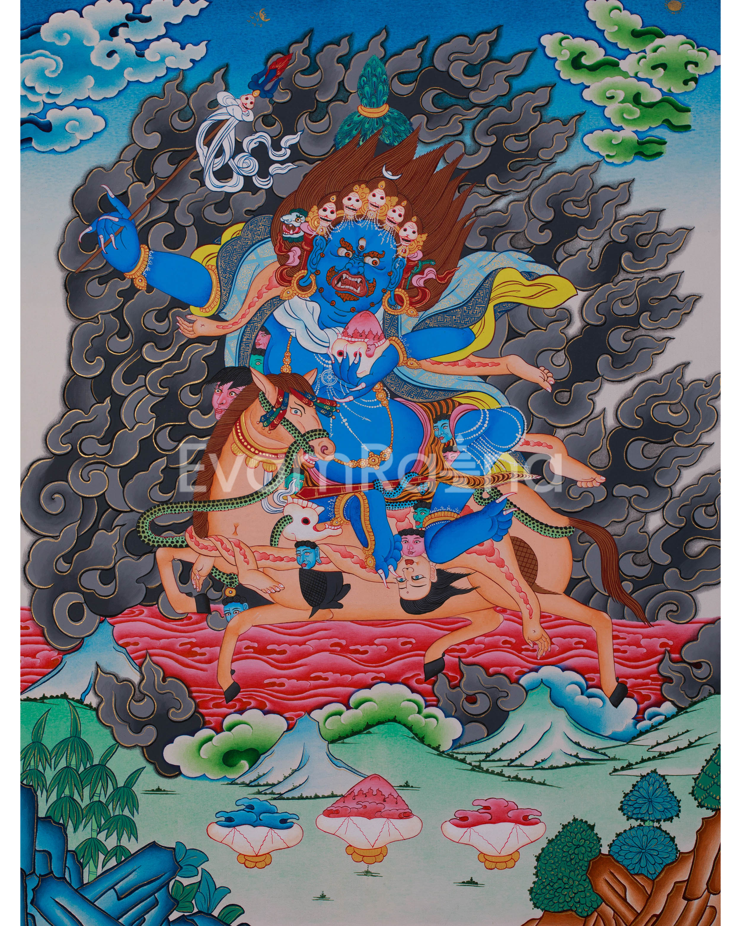 Hand-Painted Goddess Palden Lhamo Thangka