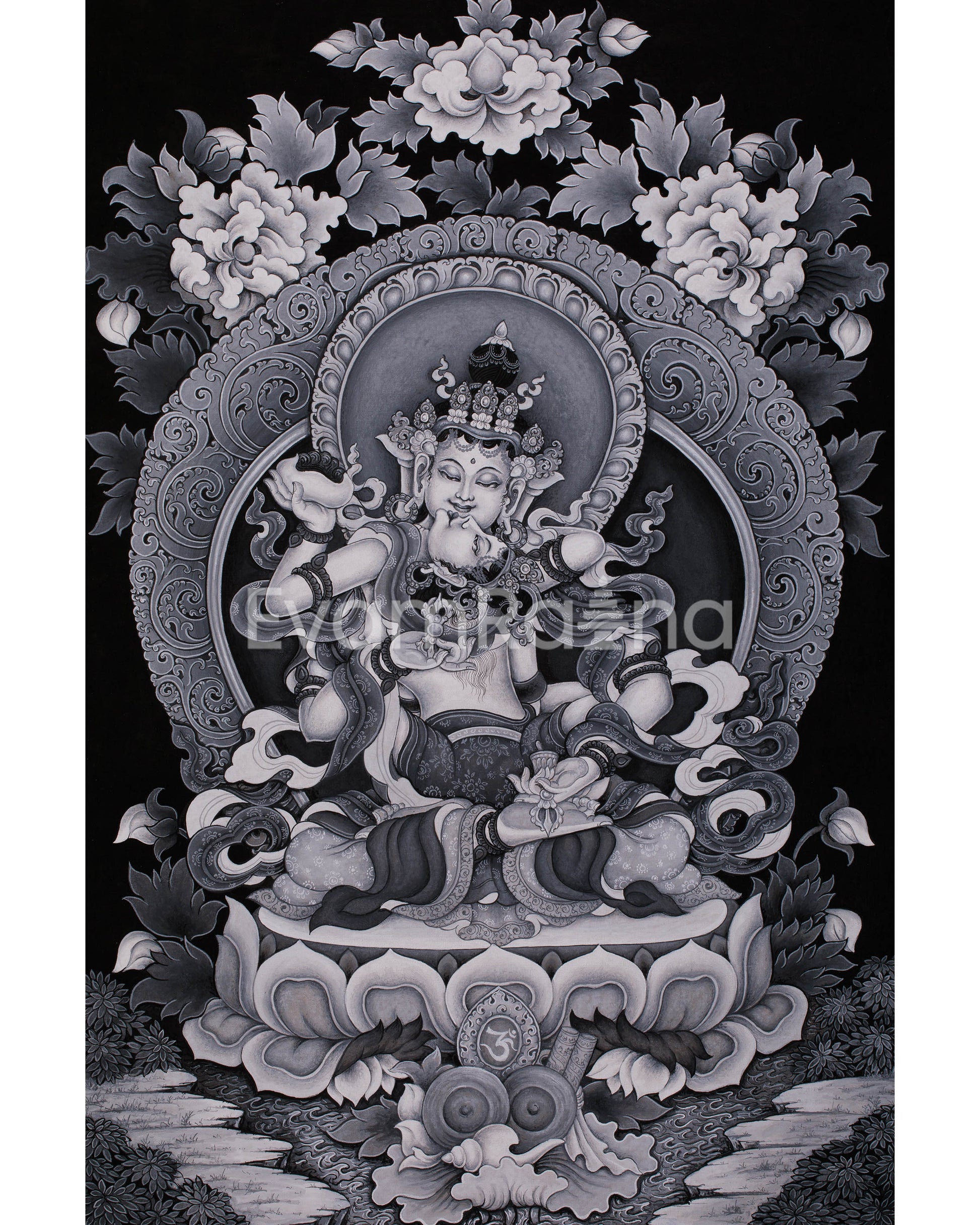 Black and White Vajrasattva Consort Painting 