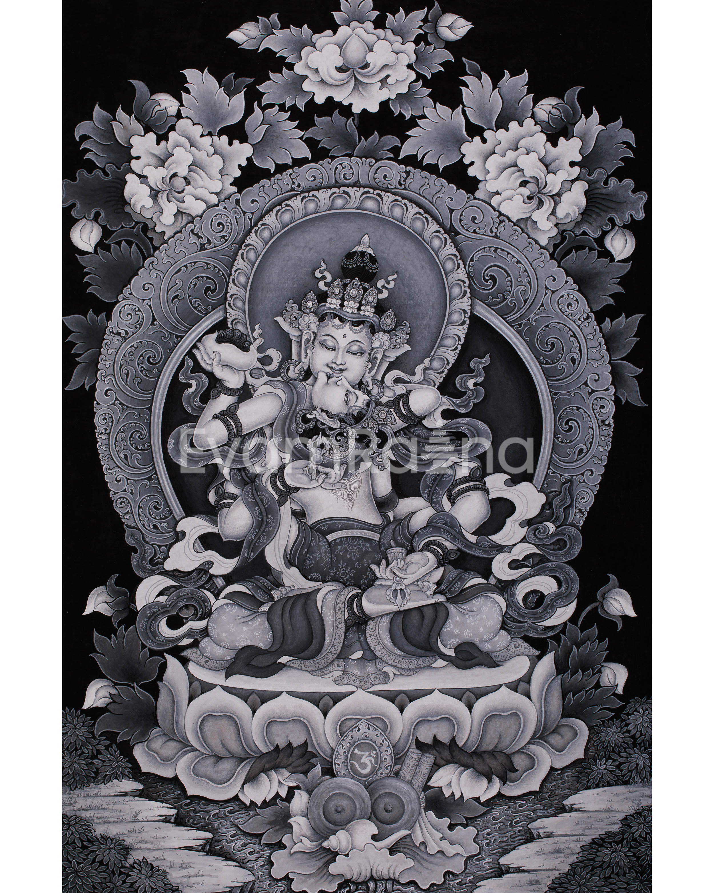 Black and White Vajrasattva Consort Painting 