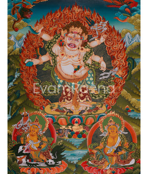 Hand-Painted White Mahakala Thangka
