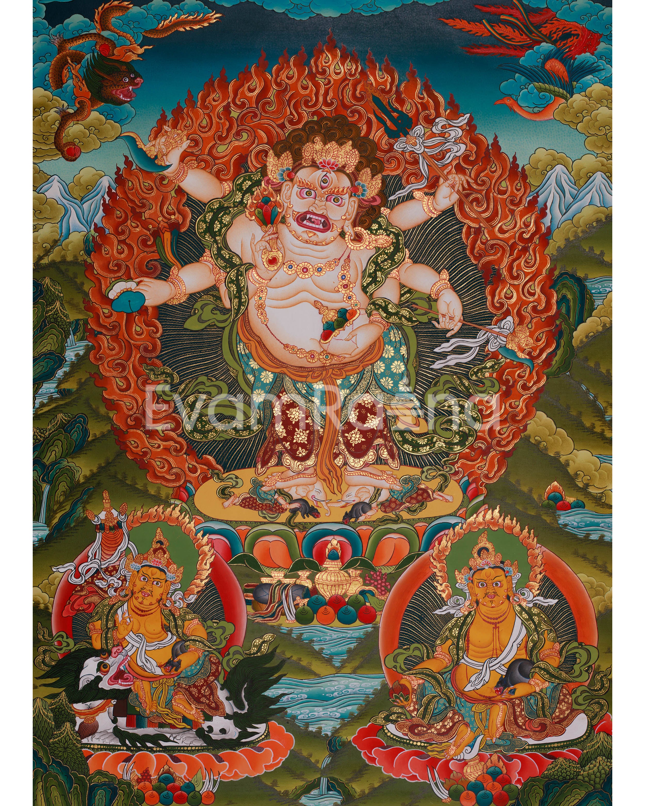 Hand-Painted White Mahakala Thangka