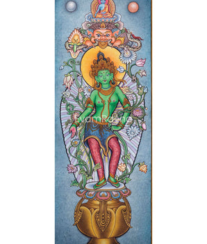 Captivating Newari Pauba Print Of Mother Green Tara Buddha | High Quality Canvas Art Print Of Tara