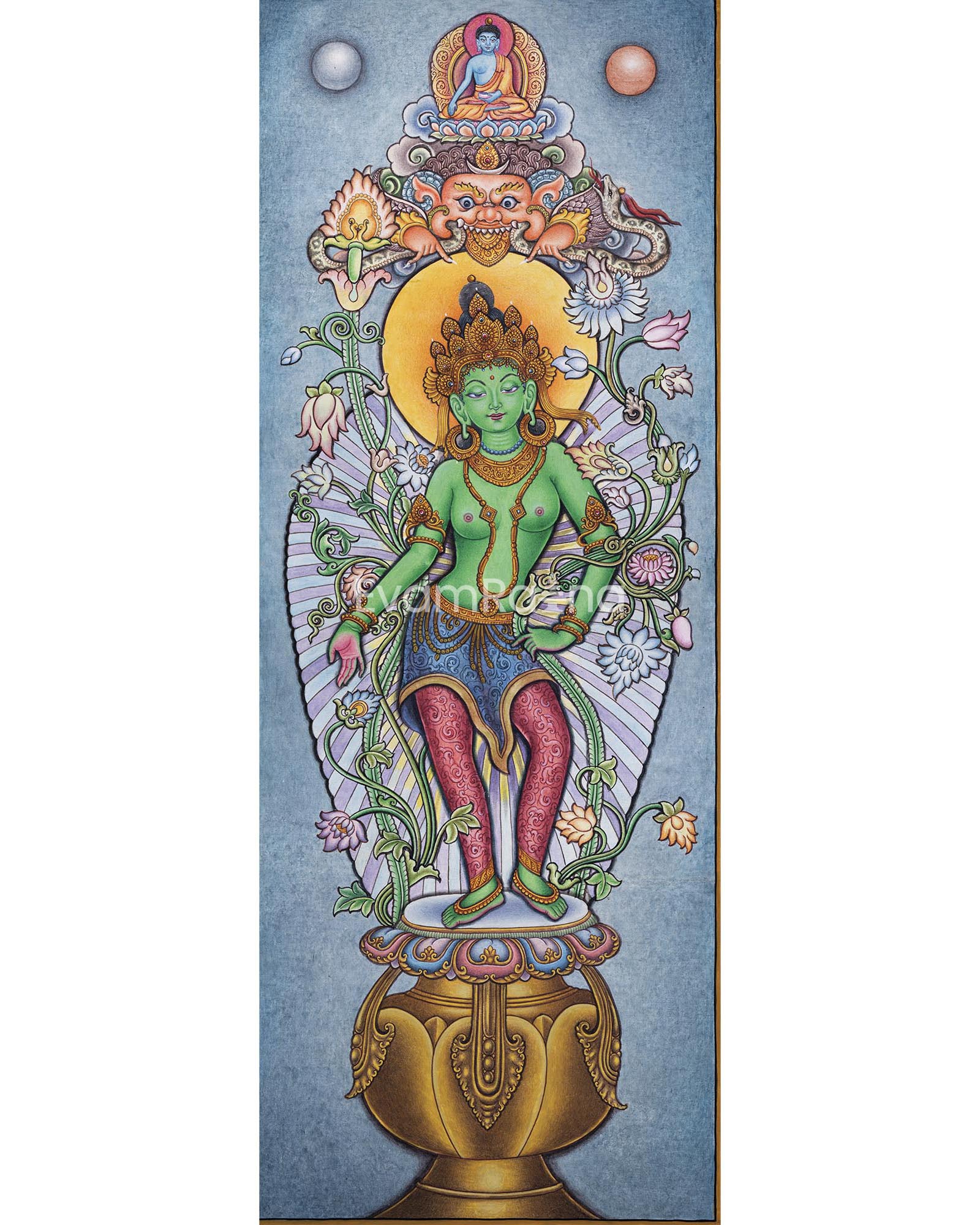 Captivating Newari Pauba Print Of Mother Green Tara Buddha | High Quality Canvas Art Print Of Tara