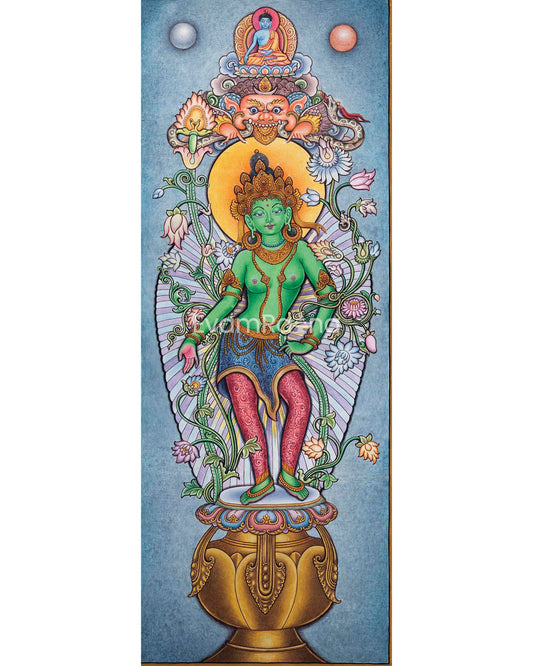 Captivating Newari Pauba Print Of Mother Green Tara Buddha | High Quality Canvas Art Print Of Tara