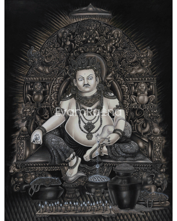 majestic-kubera-god-of-wealth-a-modern-charcoal-thangka-depiction