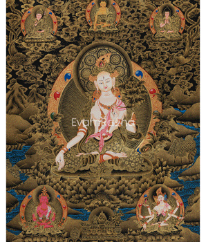 Traditional Sita Tara Gold Thangka | Enlightened Masters | Composition of Wisdom and Protection