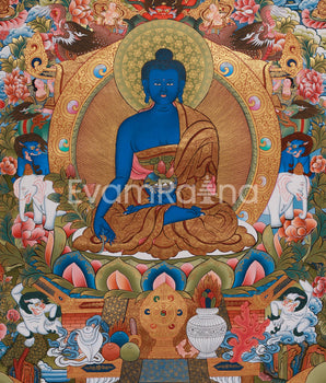 Assembly of 8 Medicine Buddhas | Tibetan Bhaisajyaguru Large Thangka Painting