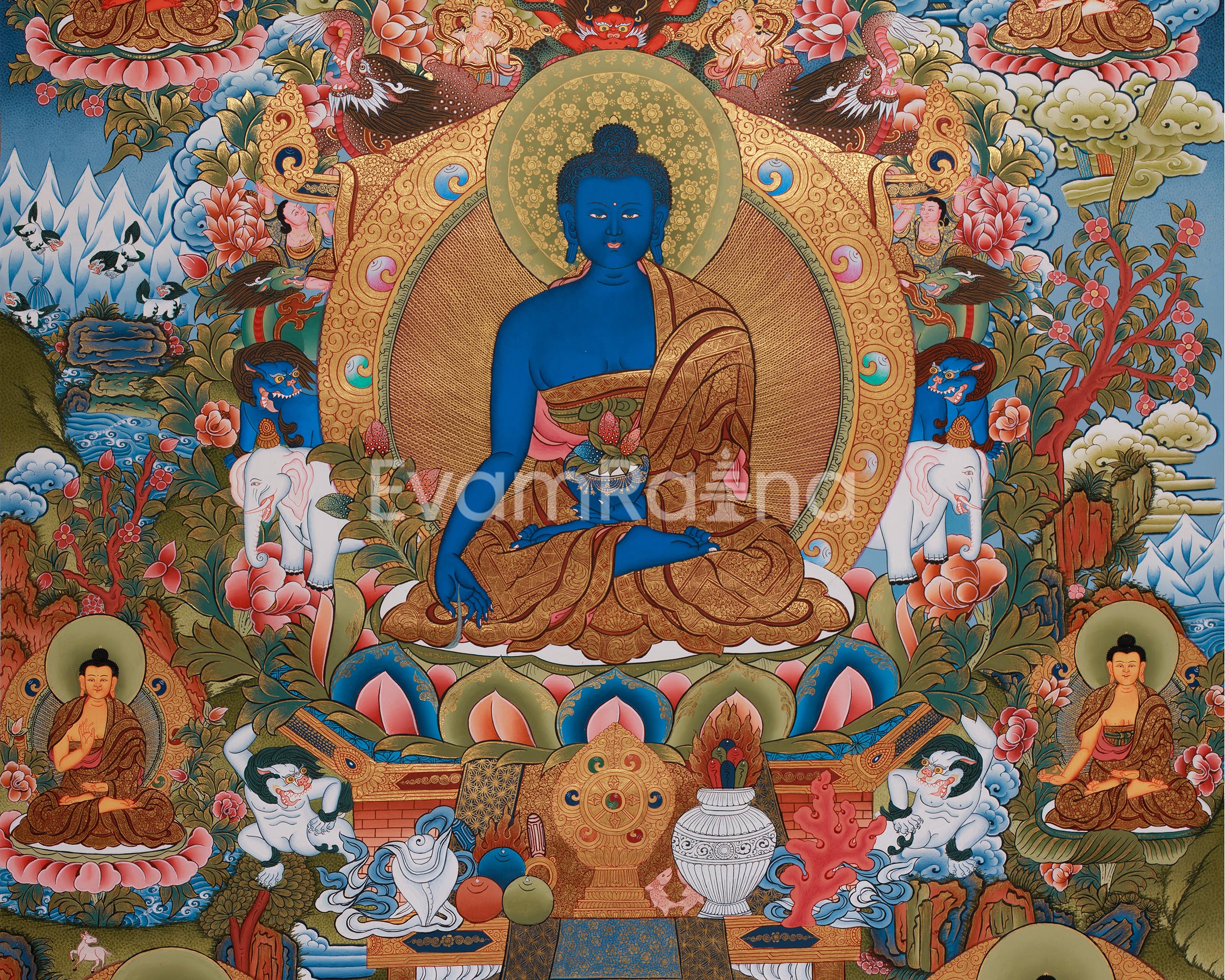 Assembly of 8 Medicine Buddhas | Tibetan Bhaisajyaguru Large Thangka Painting