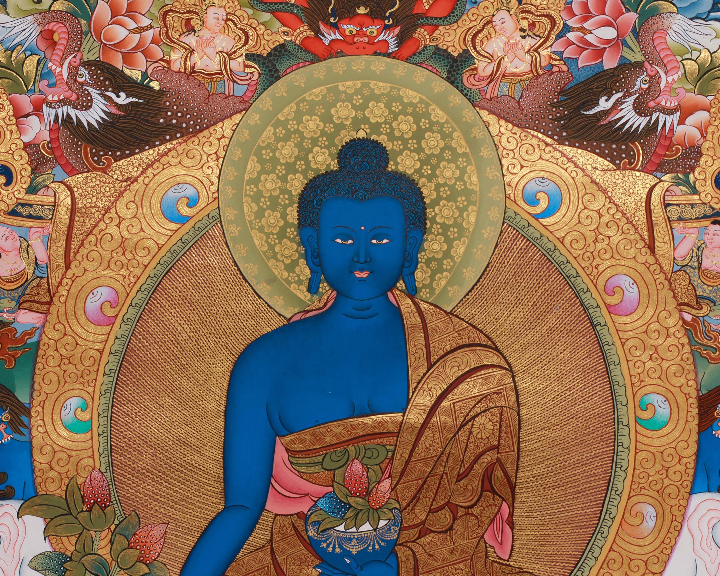Assembly of 8 Medicine Buddhas | Tibetan Bhaisajyaguru Large Thangka Painting