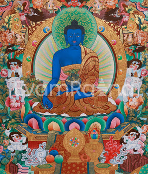 Eight Medicine Buddha Thangka | Hand-Painted in Traditional Style with 24K Gold | Healing Deities | Bhaisajyaguru Arts | Large Artwork