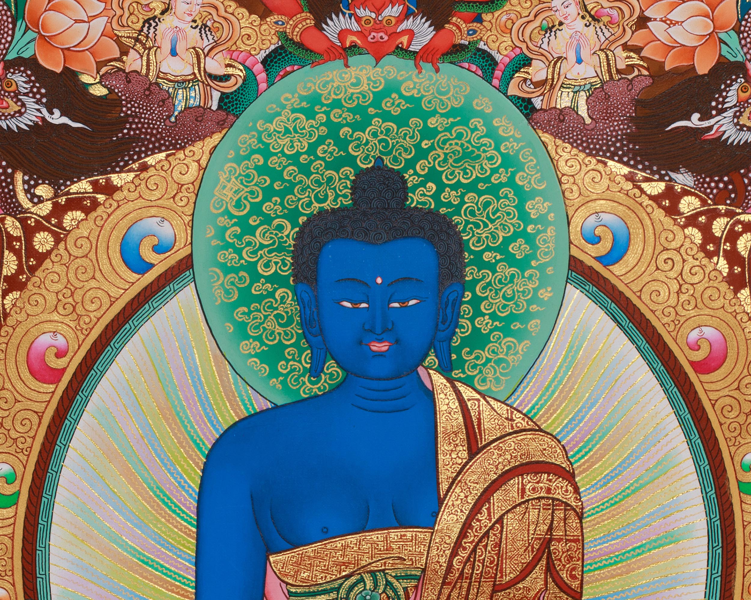 Eight Medicine Buddha Thangka | Hand-Painted in Traditional Style with 24K Gold | Healing Deities | Bhaisajyaguru Arts | Large Artwork