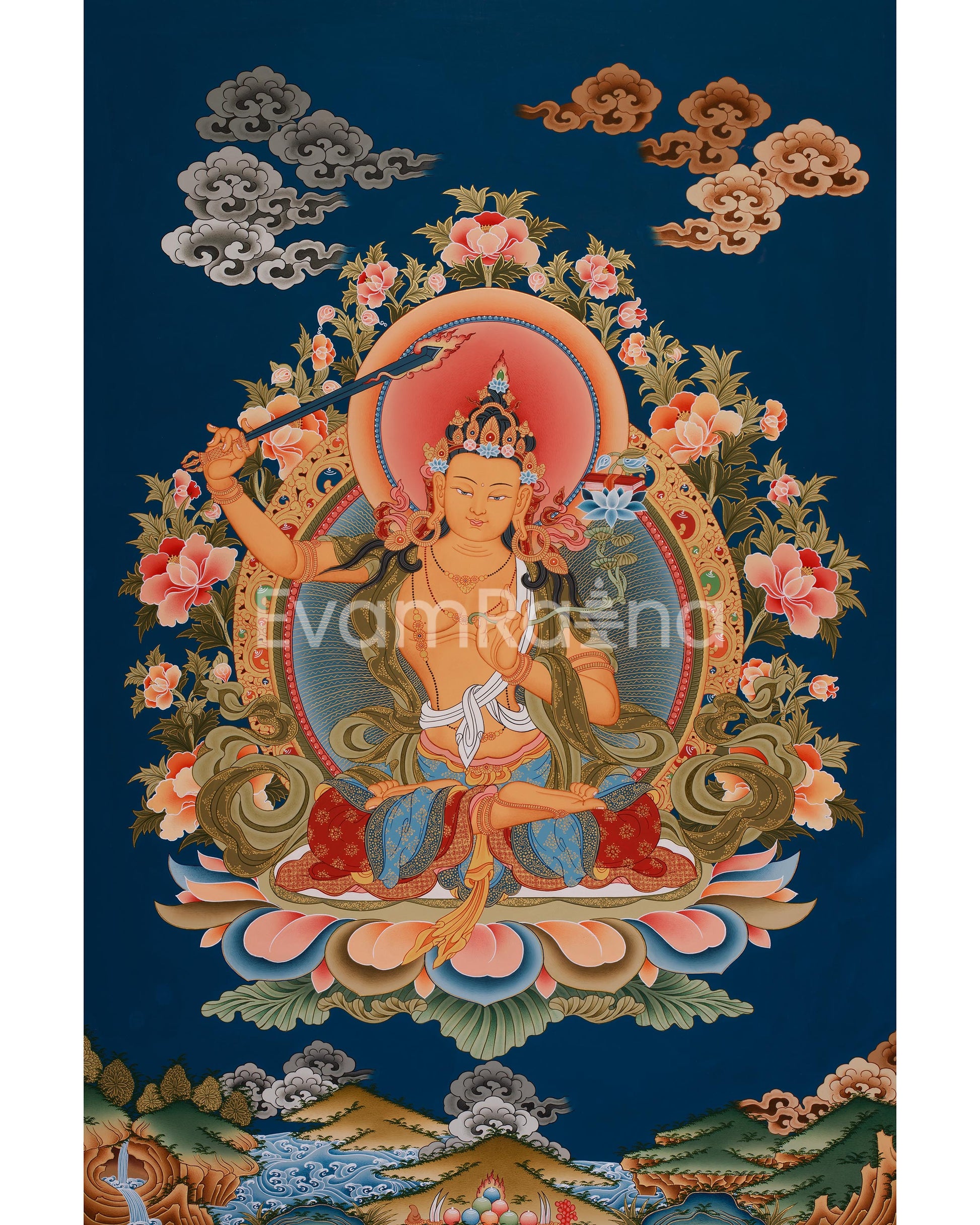 Hand-Painted Bodhisattva Manjushree Thangka