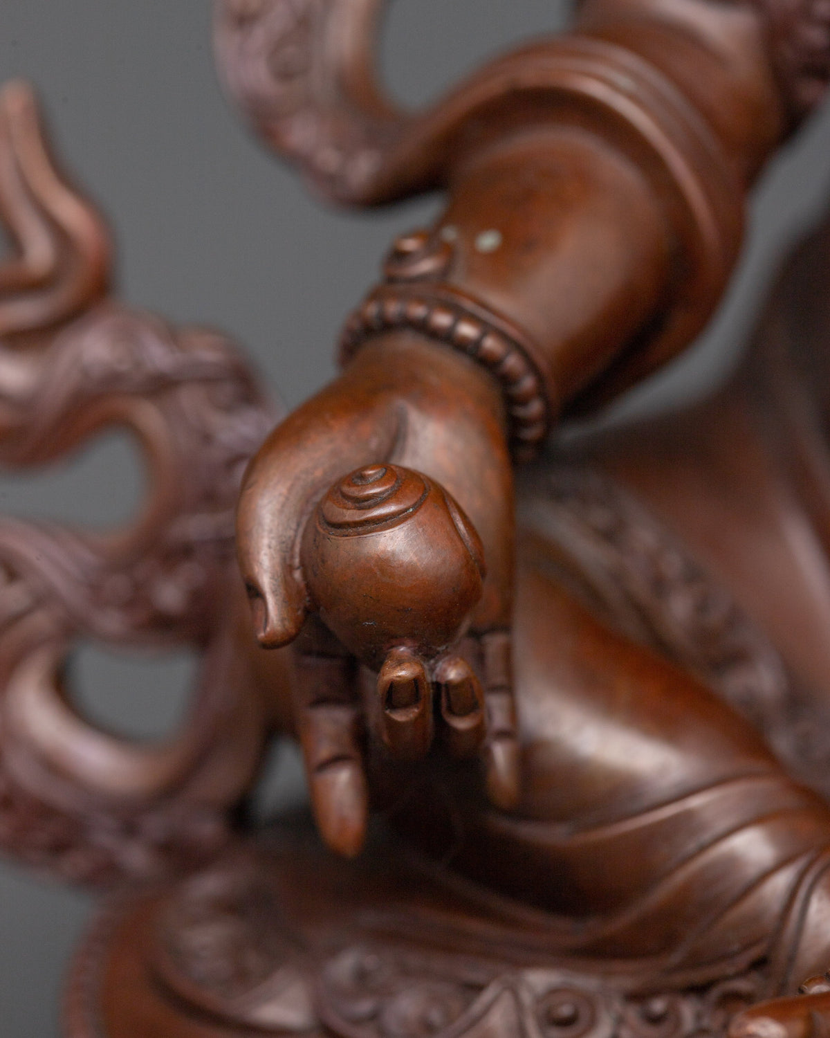 Sacred Dzambhala Figure | Oxidized Copper Buddhist Wealth Deity Sculpture