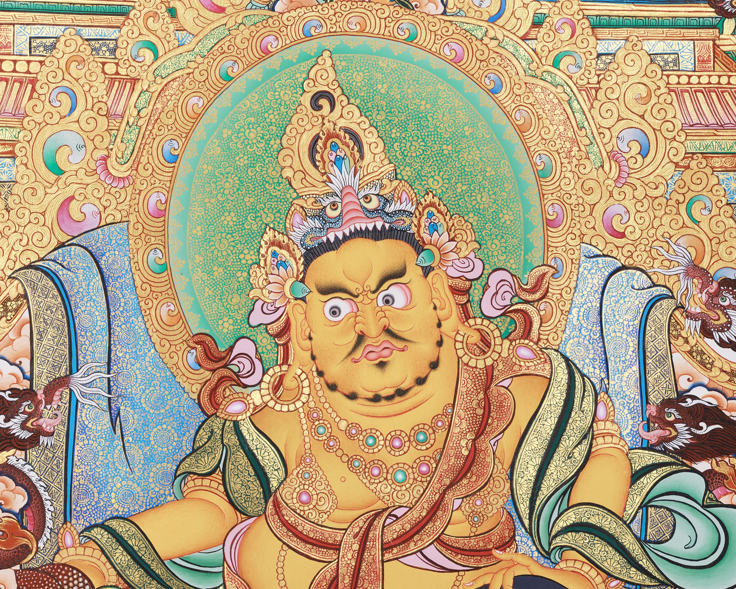 Grand Tibetan Dzambhala Thangka | Hand-Painted Tibetan Wealth Deity Art